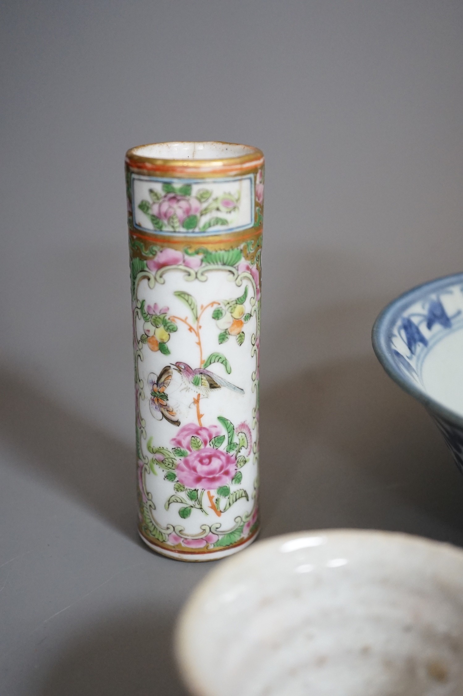 A group of Chinese and Japanese ceramics, the tallest vase 13.8cm